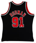 Bulls Dennis Rodman Signed Black M&N HWC Swingman Jersey w/ Black Sig JSA Wit