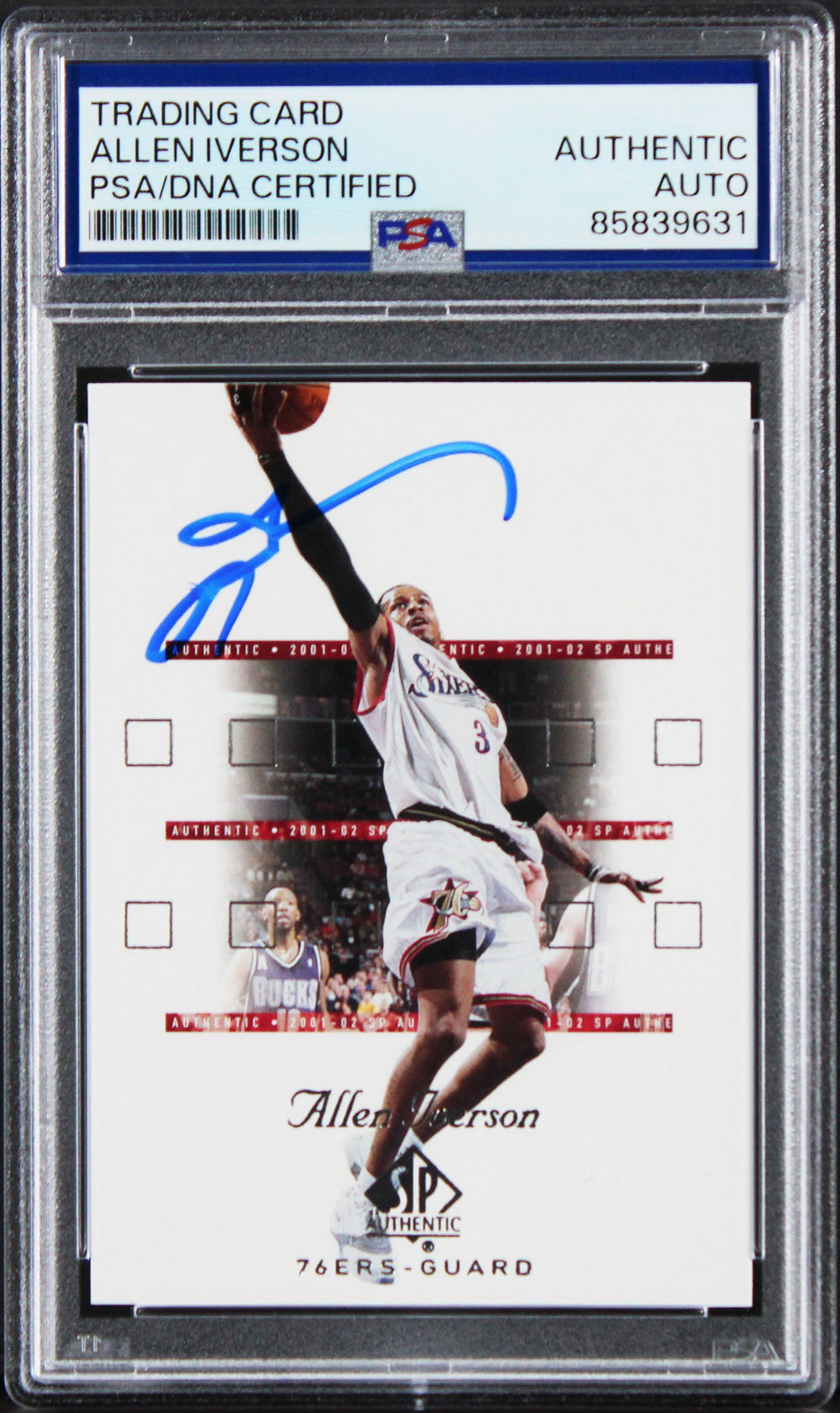 76ers Allen Iverson Authentic Signed 2001 SP Authentic #64 Card PSA/DNA Slabbed