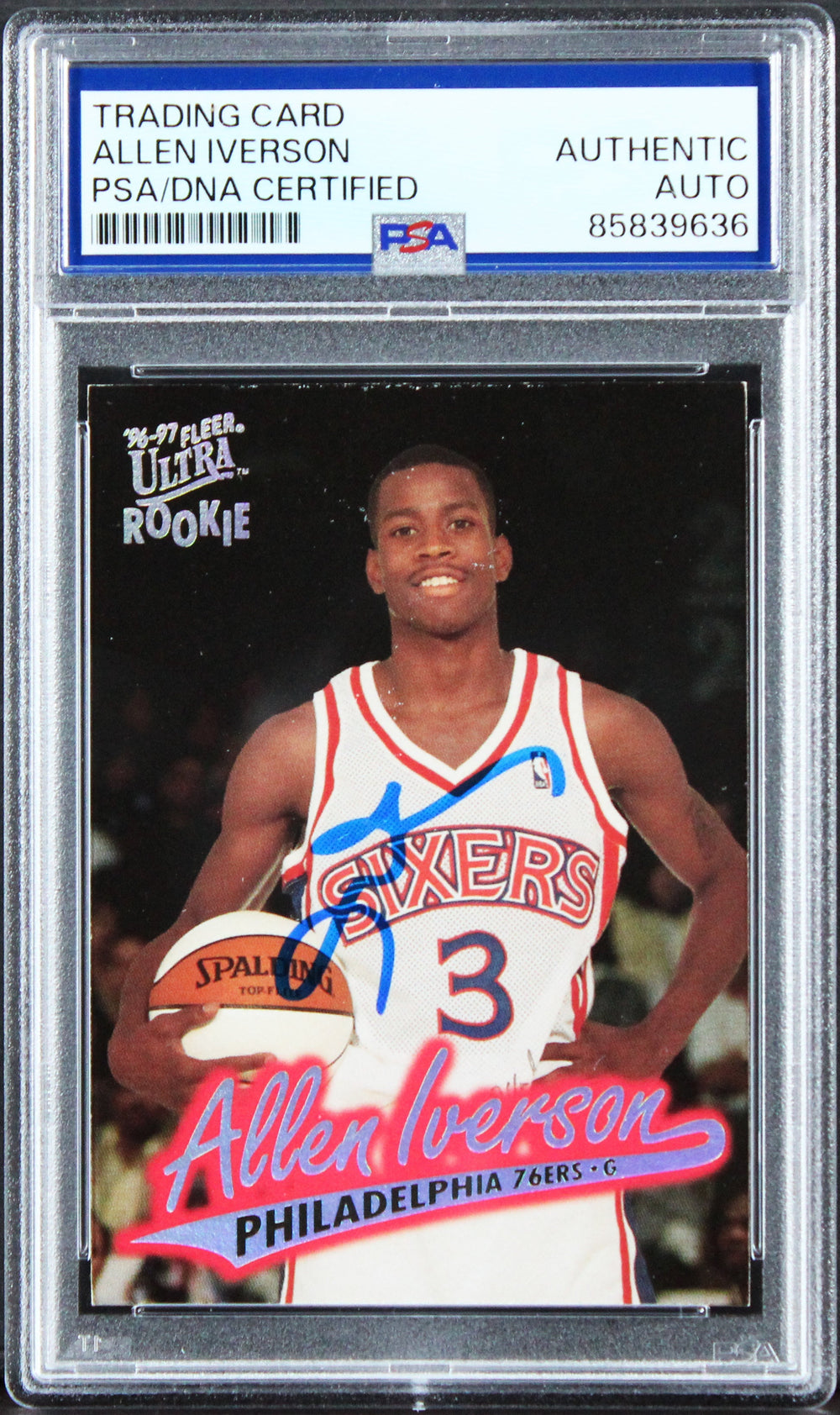 76ers Allen Iverson Signed 1996 Fleer Ultra #82 Rookie Card PSA/DNA Slabbed