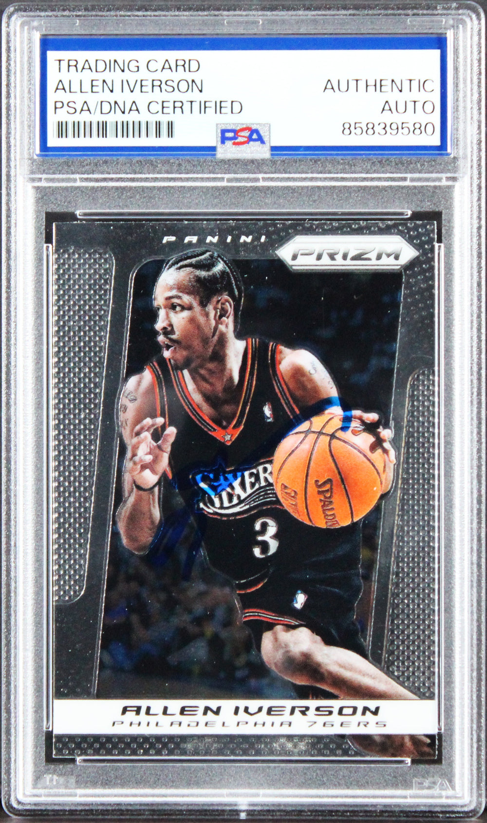 76ers Allen Iverson Authentic Signed 2013 Panini Prizm #214 Card PSA/DNA Slabbed