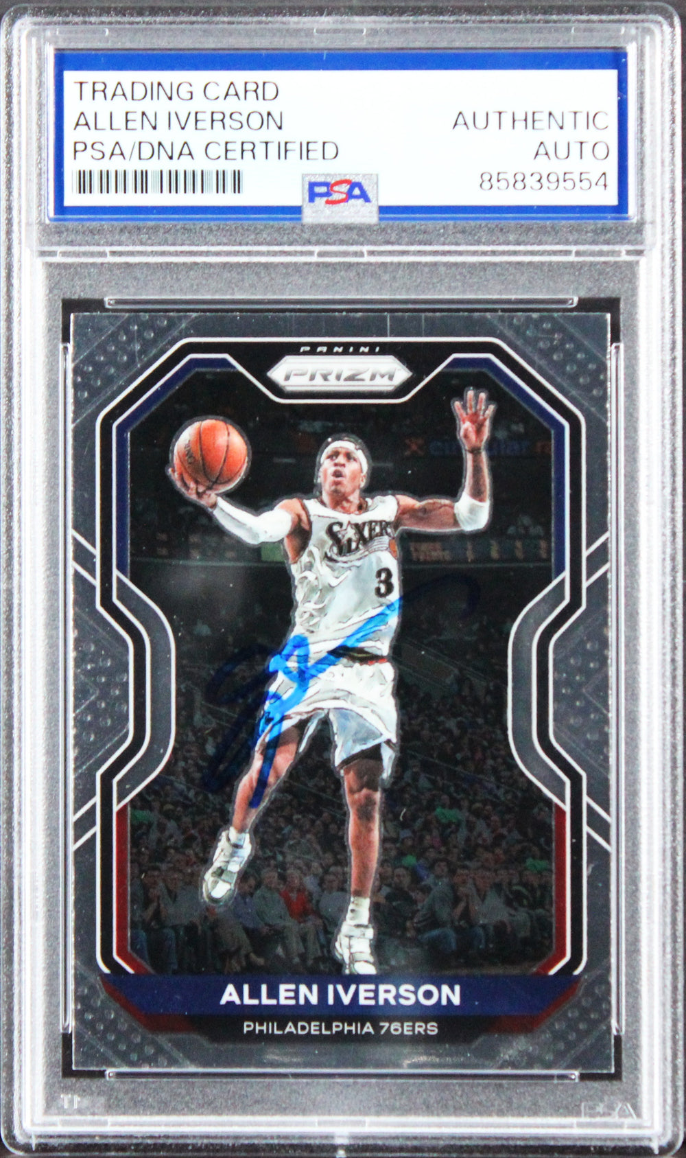76ers Allen Iverson Signed 2020 Panini Prizm Silver #19 Card PSA/DNA Slabbed