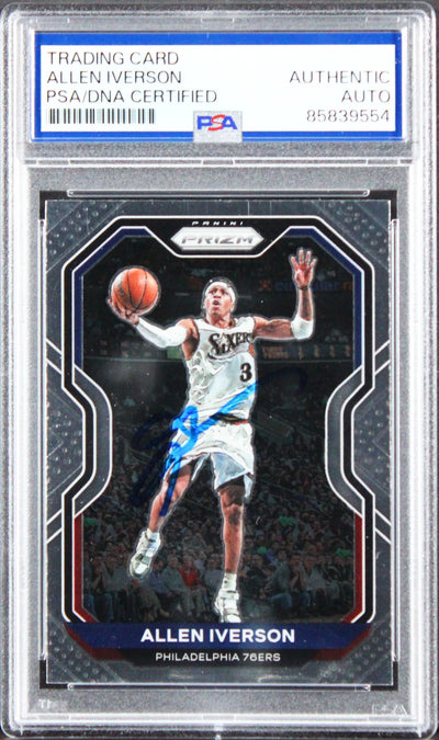 76ers Allen Iverson Signed 2020 Panini Prizm Silver #19 Card PSA/DNA Slabbed