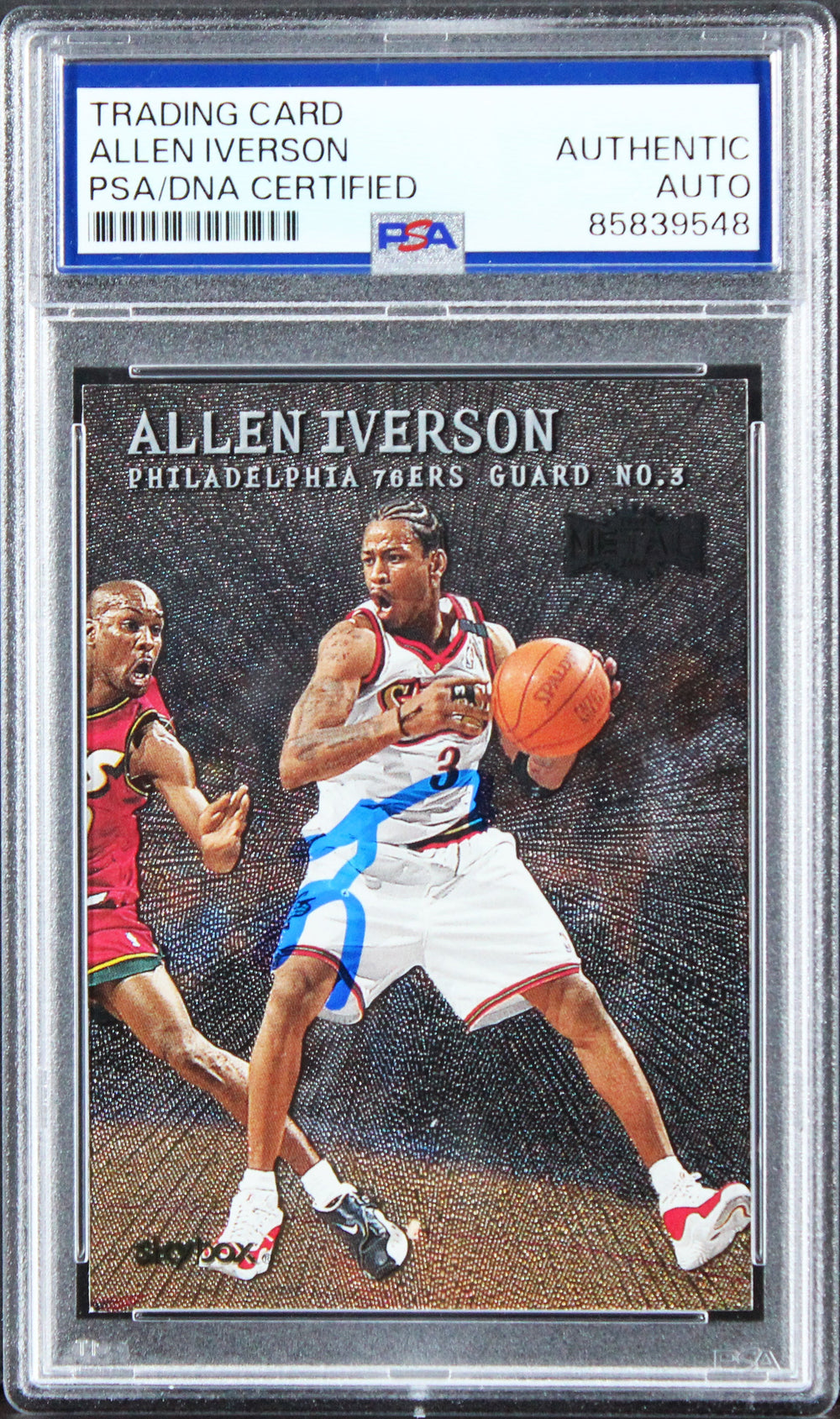 76ers Allen Iverson Authentic Signed 1999 Skybox Metal #36 Card PSA/DNA Slabbed