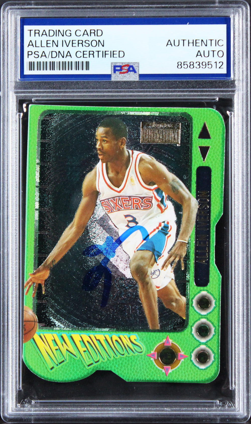 76ers Allen Iverson Signed 1996 SkyBox Premium #5 Rookie Card PSA/DNA Slabbed