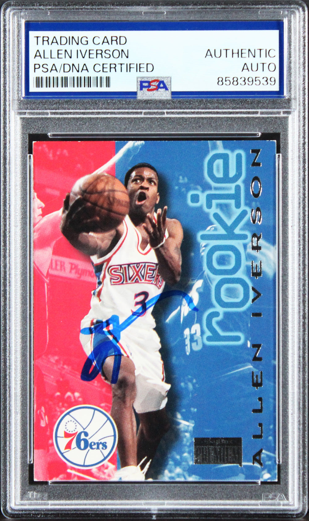 76ers Allen Iverson Signed 1996 SkyBox Premium #216 Rookie Card PSA/DNA Slabbed