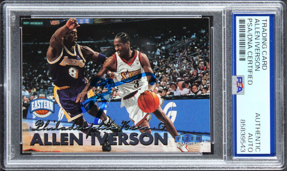 76ers Allen Iverson 1999 Fleer Tradition #123 Card Autographed PSA/DNA Slabbed