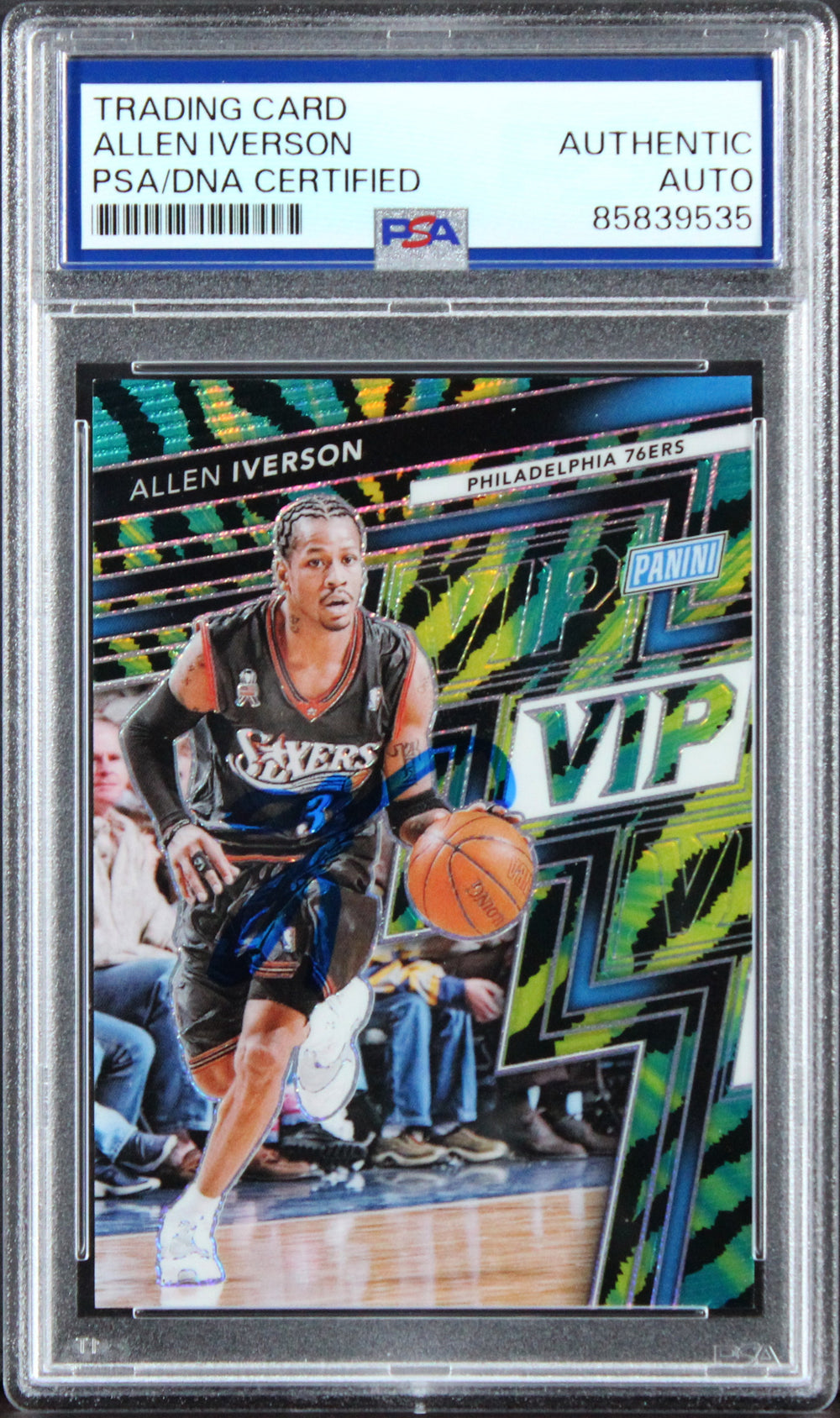 76ers Allen Iverson Signed 2025 Panini Baja Tiger Prizm #18 Card PSA/DNA Slabbed