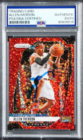 76ers Allen Iverson Signed 2024 Panini Prizm Red Sparkle #291 Card PSA/DNA Slab