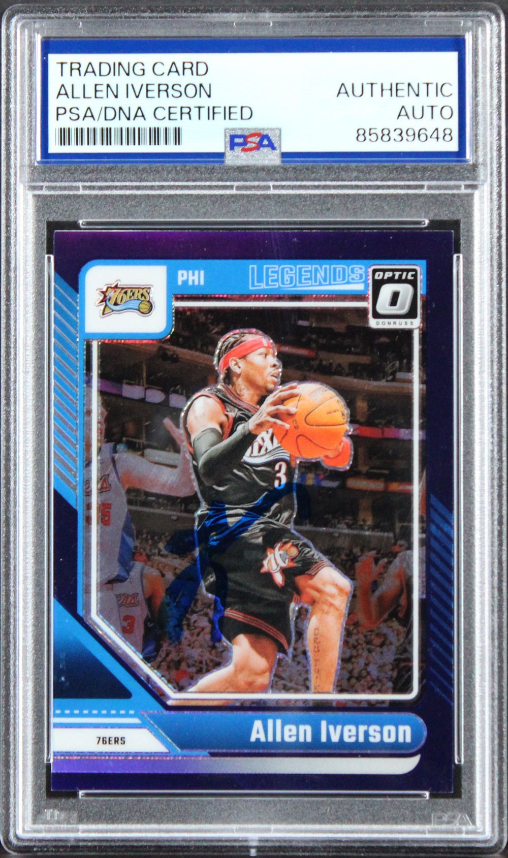 76ers Allen Iverson Signed 2024 Donruss Optic Legends #237 Card PSA/DNA Slabbed