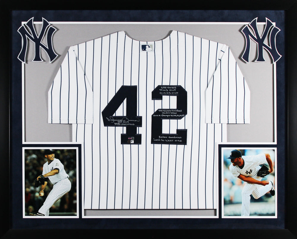 Yankees Mariano Rivera "10x Stat" Signed White Pinstripe Framed Jersey Steiner