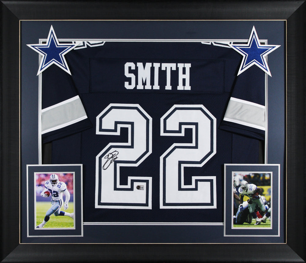 Emmitt Smith Authentic Signed Navy Pro Style Framed Jersey BAS Witnessed 2
