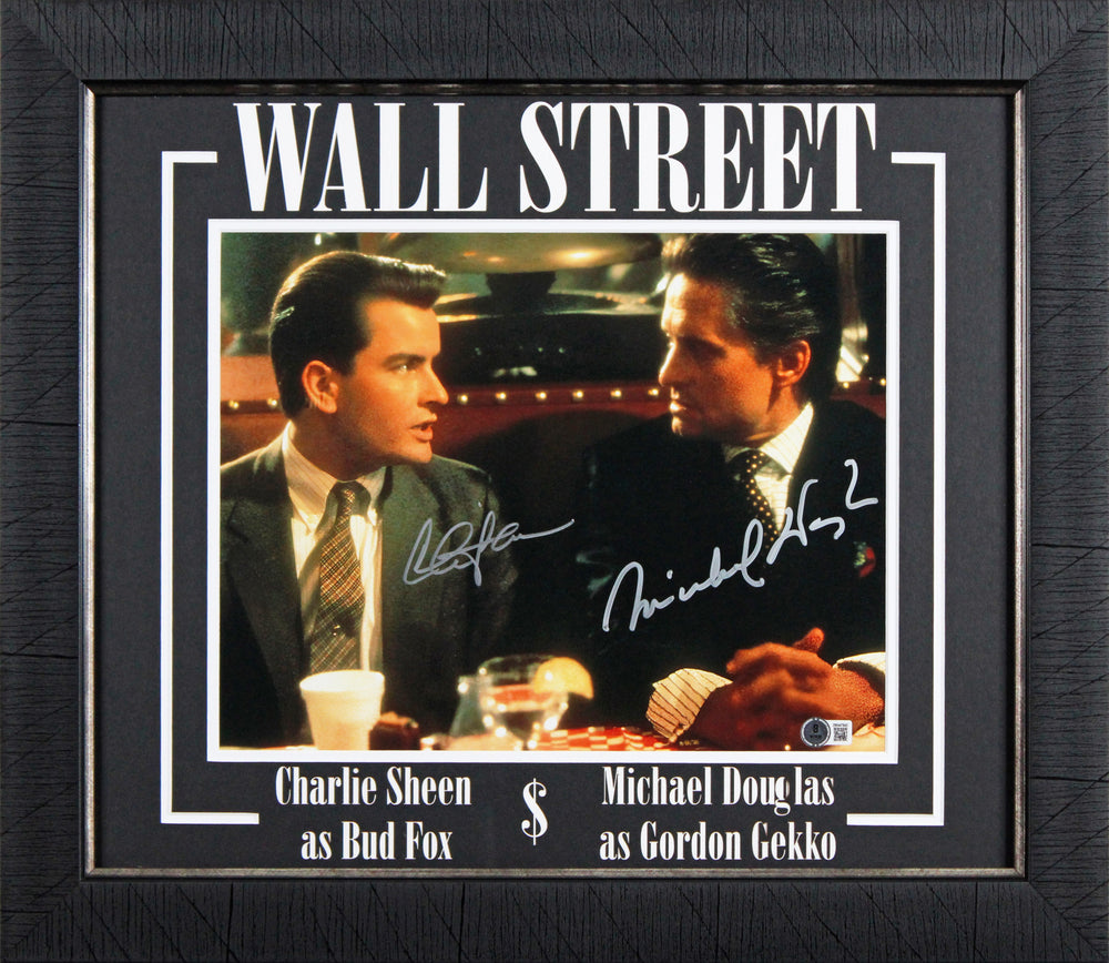 Michael Douglas & Charlie Sheen Wall Street Signed 11x14 Framed Photo BAS Wit