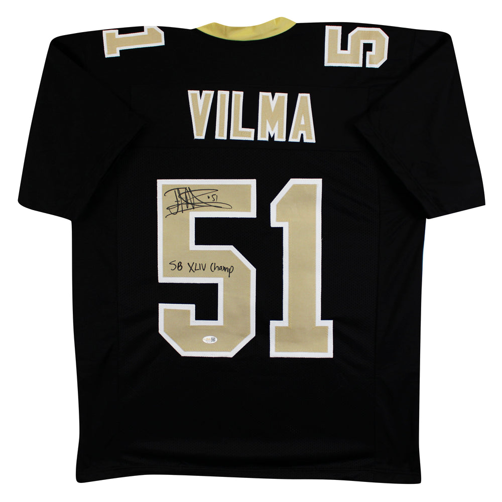 Jonathan Vilma "SB XLIV Champ" Signed Black Pro Style Jersey JSA Witnessed