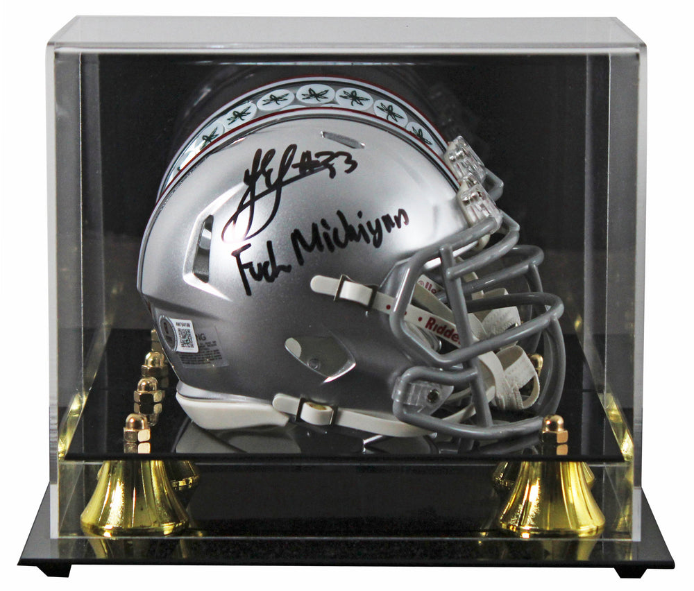 Ohio State Jack Sawyer "F*** Michigan" Signed Speed Mini Helmet W/ Case BAS Wit
