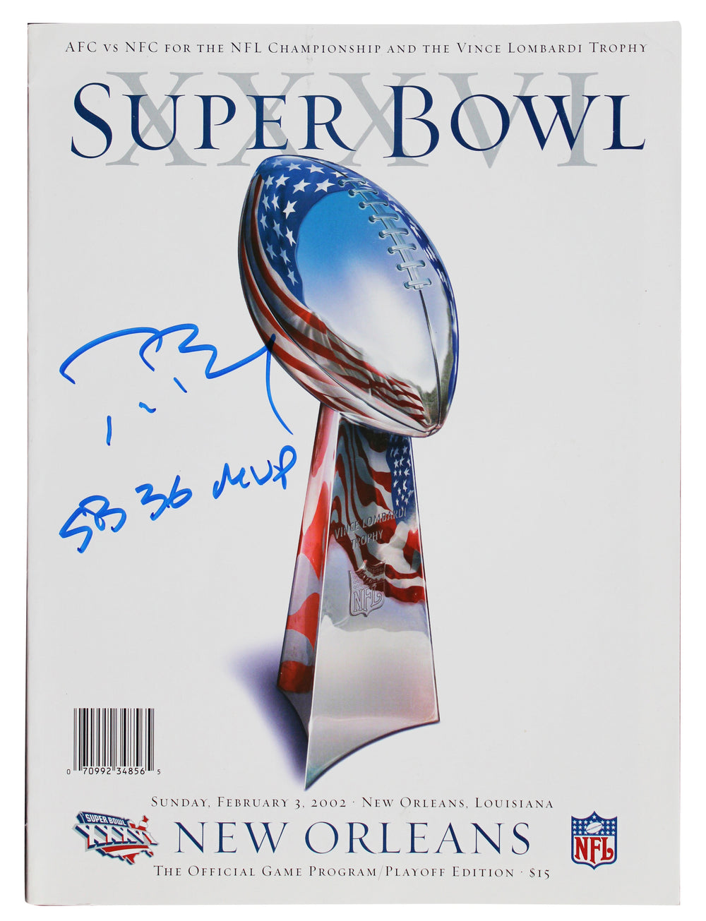 Patriots Tom Brady SB XXXVI MVP Signed Official SB XXXVI Program Auto 10! BAS