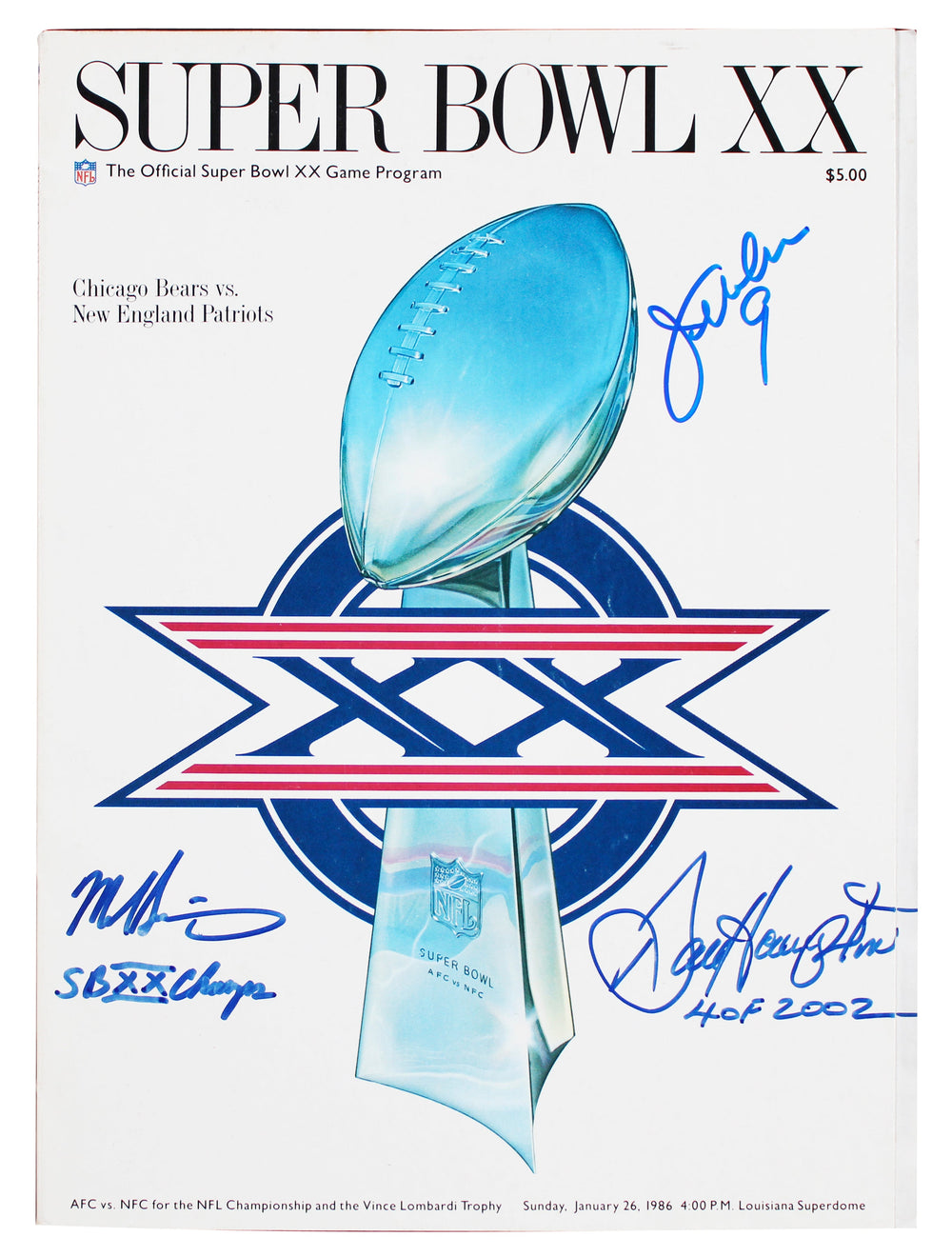 1985 Bears (3) McMahon, Singletary & Hampton Signed Official SB XX Program BAS
