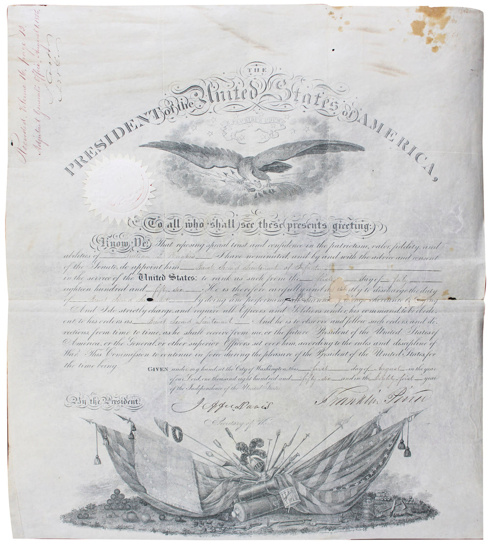 Franklin Pierce & Jefferson Davis Signed 15x18 1856 Military Appointment BAS LOA