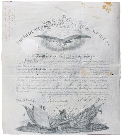 Franklin Pierce & Jefferson Davis Signed 15x18 1856 Military Appointment BAS LOA