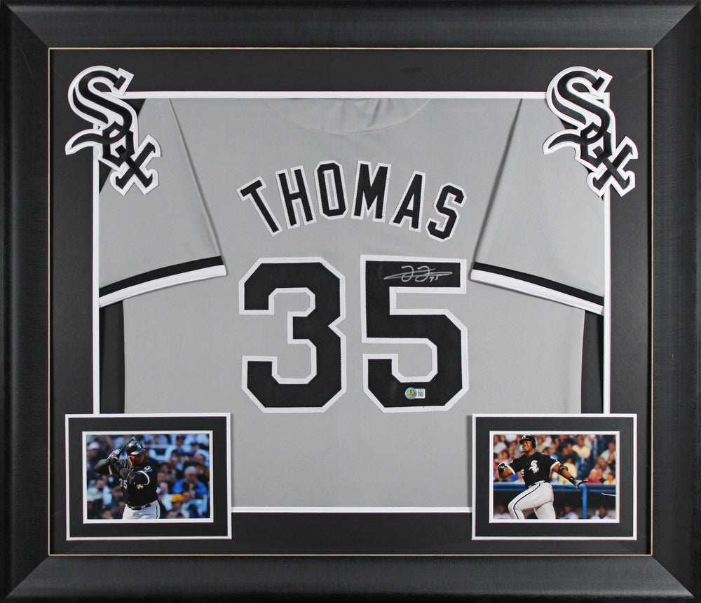 Frank Thomas Authentic Signed Grey Pro Style Framed Jersey BAS Witnessed