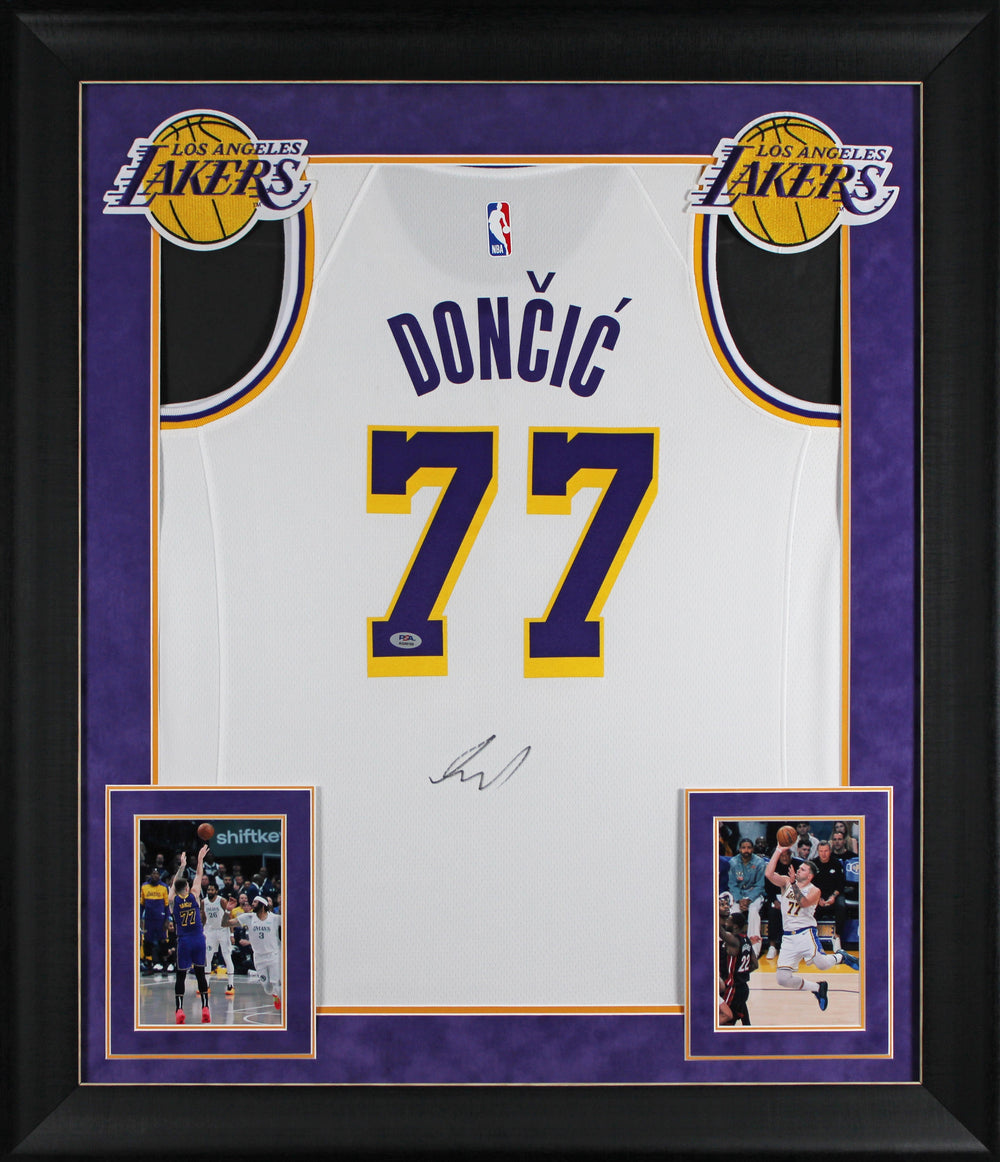 Lakers Luka Doncic Signed White Nike Swingman Framed Jersey PSA/DNA #AQ49100