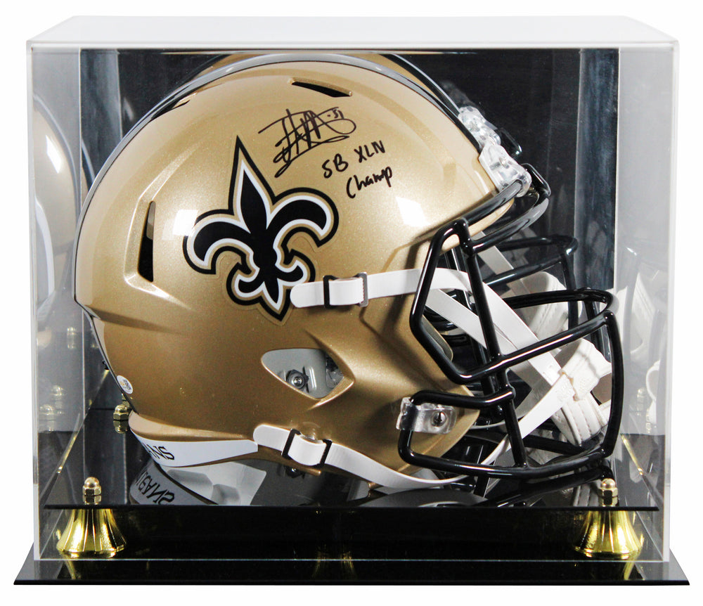Saints Jonathan Vilma "SB XLIV Champ" Signed F/S Speed Rep Helmet W/ Case JSA W