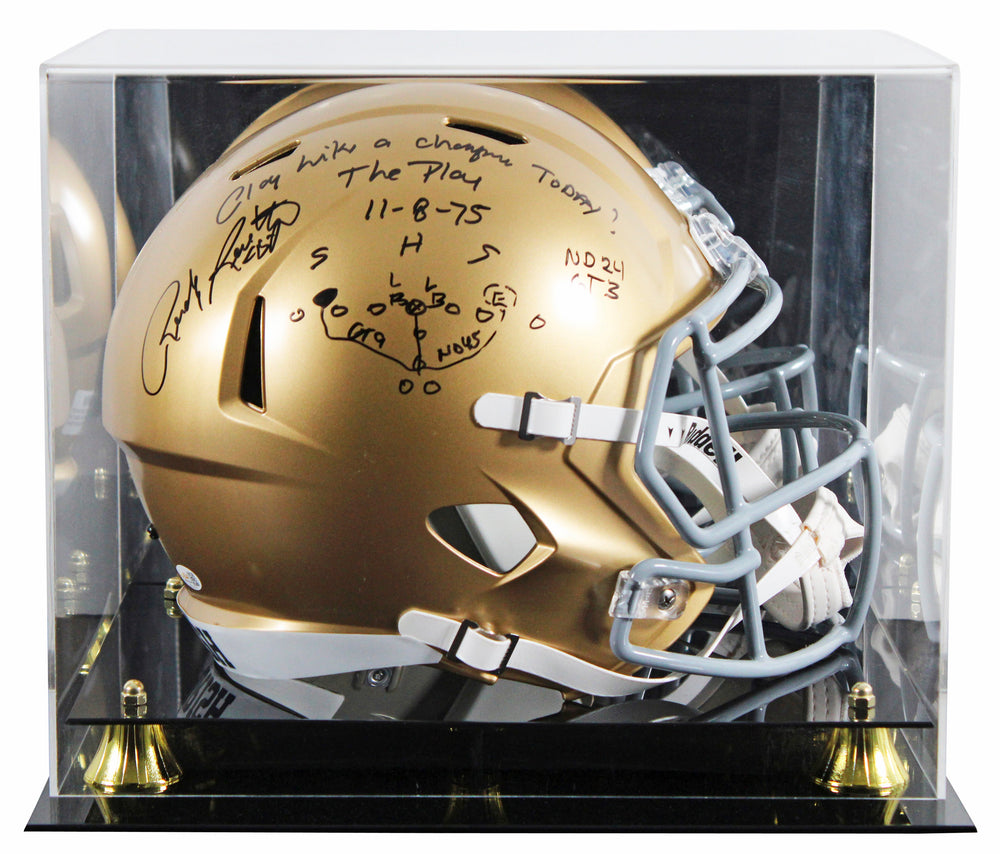 ND Rudy Ruettiger Signed F/S Speed Rep Helmet w/ Hand Drawn Play W/ Case JSA Wit
