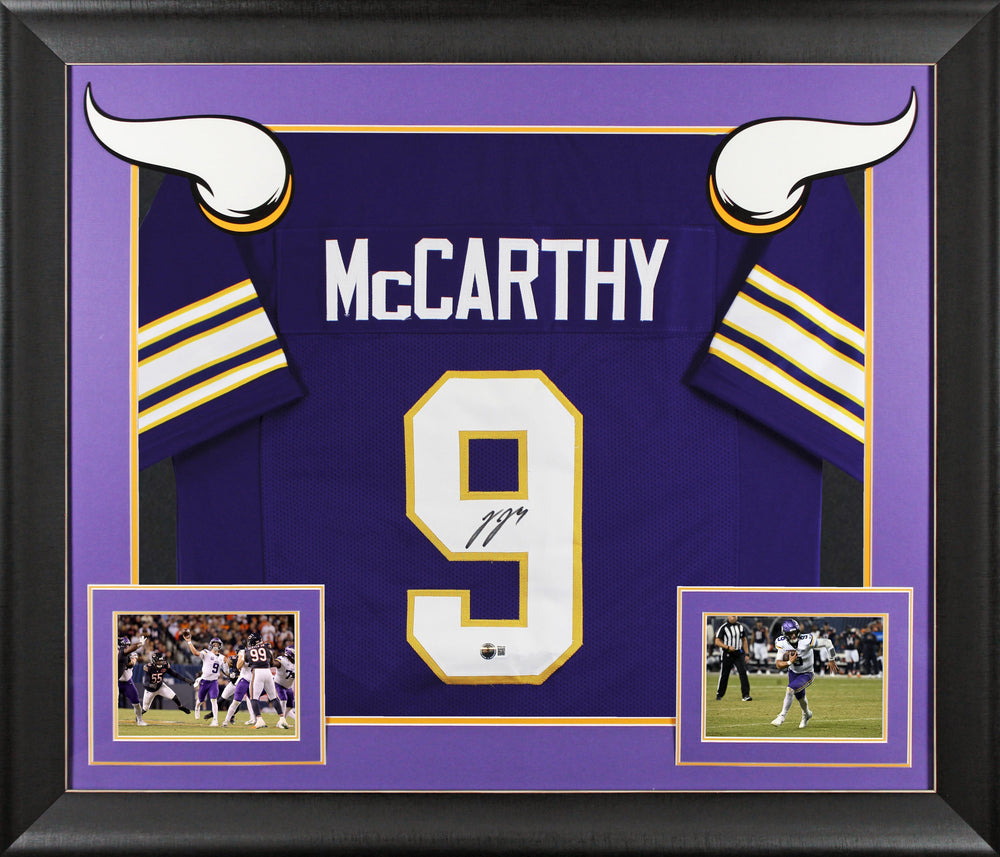 J.J. McCarthy Signed Purple Throwback Pro Style Framed Jersey BAS Witnessed