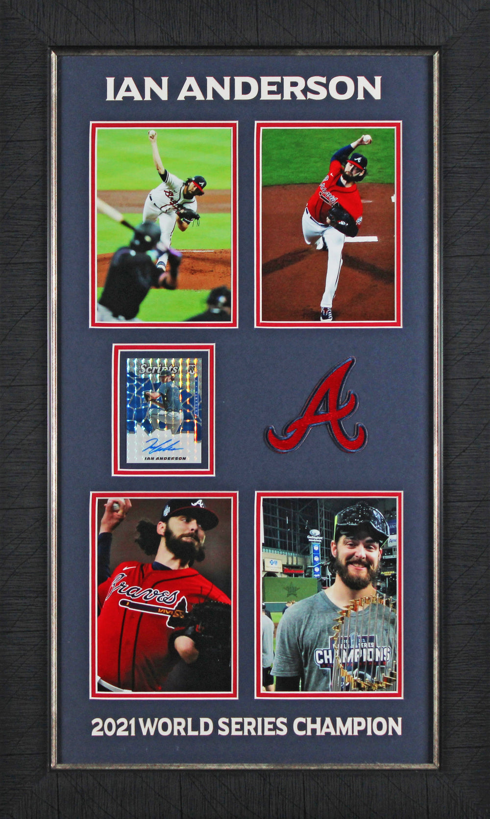Braves Ian Anderson Signed 2021 Panini Mosaic Scripts RC Card Framed Display 1