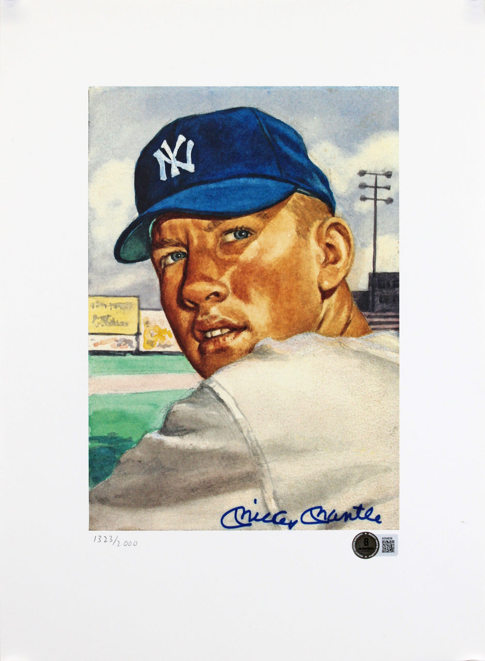Yankees Mickey Mantle Signed 11x15 1953 Topps Lithograph LE #'d /2000 BAS LOA