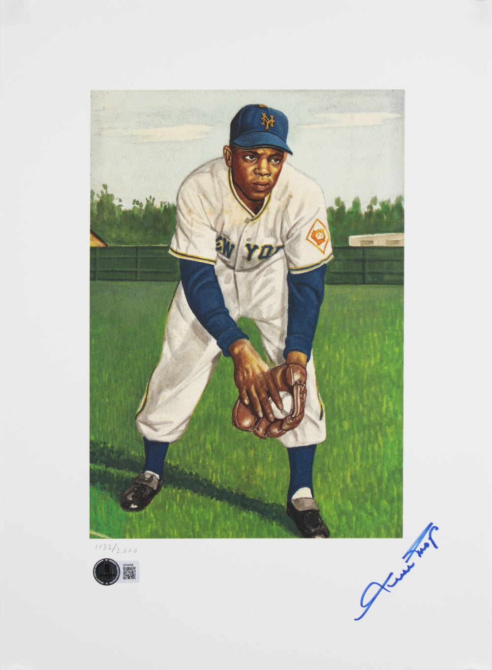 Giants Willie Mays Signed 11x15 1953 Topps Lithograph Limited Edition #/2000 BAS