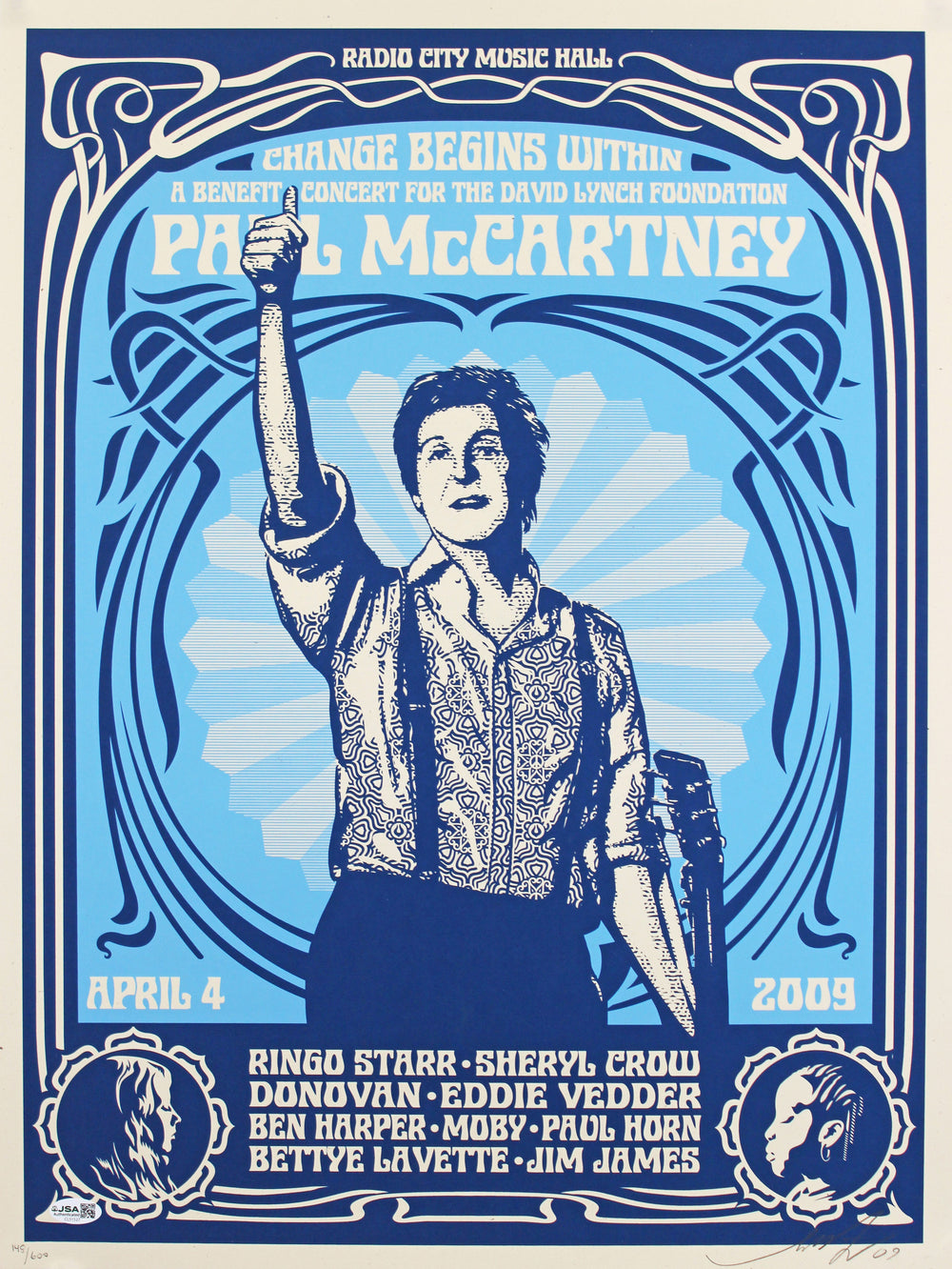 Shepard Fairey Signed Paul McCartney 19x24 Concert Poster Blue LE #148/600 JSA
