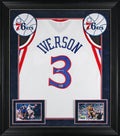 76ers Allen Iverson Signed White M&N HWC Authentic Framed Jersey BAS Witnessed
