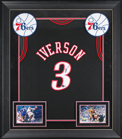 76ers Allen Iverson Signed Black M&N HWC Swingman Framed Jersey BAS Witnessed