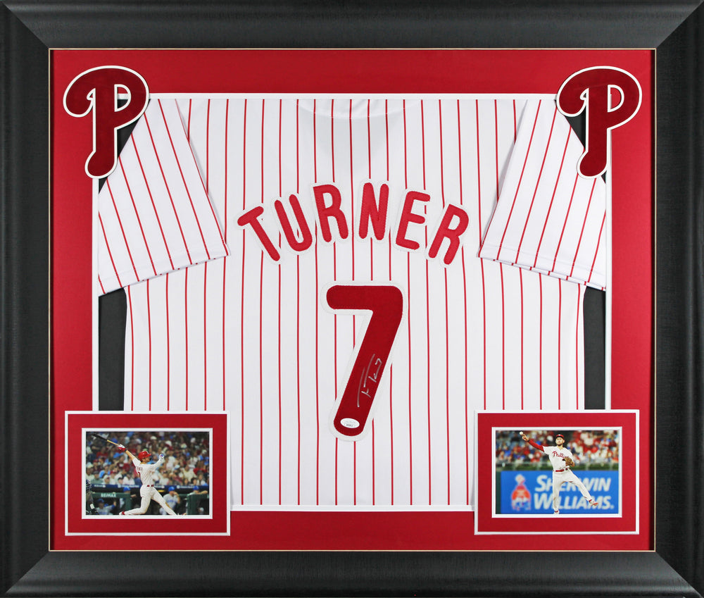 Trea Turner Authentic Signed White Pinstripe Pro Style Framed Jersey JSA