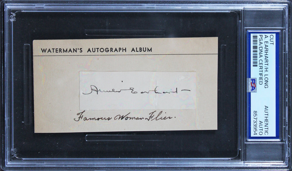 Amelia Earhart & Huey Long Authentic Signed 1x2.85 Cut Signature BAS Slabbed