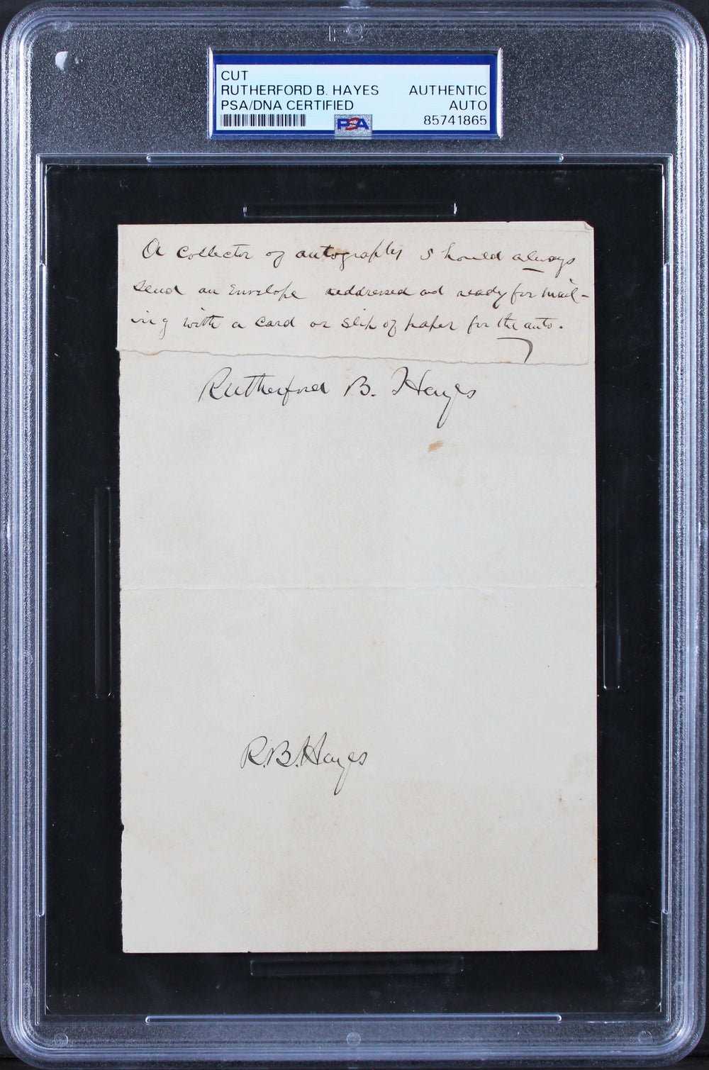 Rutherford B. Hayes Authentic 2x Signed 4.5x6.75 Cut Signature PSA/DNA Slabbed