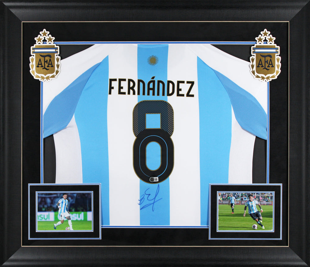 Enzo Fernández Signed Blue & White Argentina Framed Jersey BAS #BU16927
