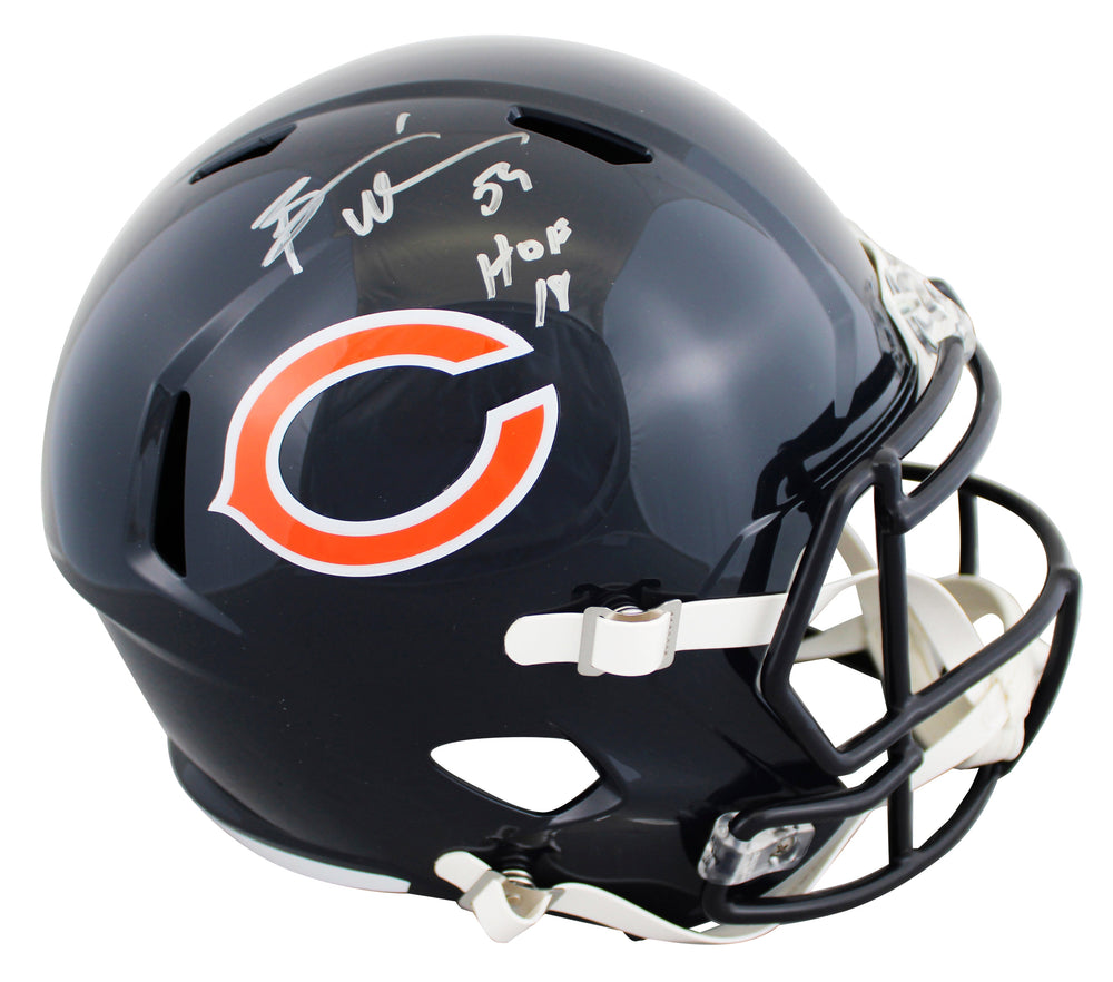 Bears Brian Urlacher "HOF 18" Signed Full Size Speed Rep Helmet BAS Witnessed 2