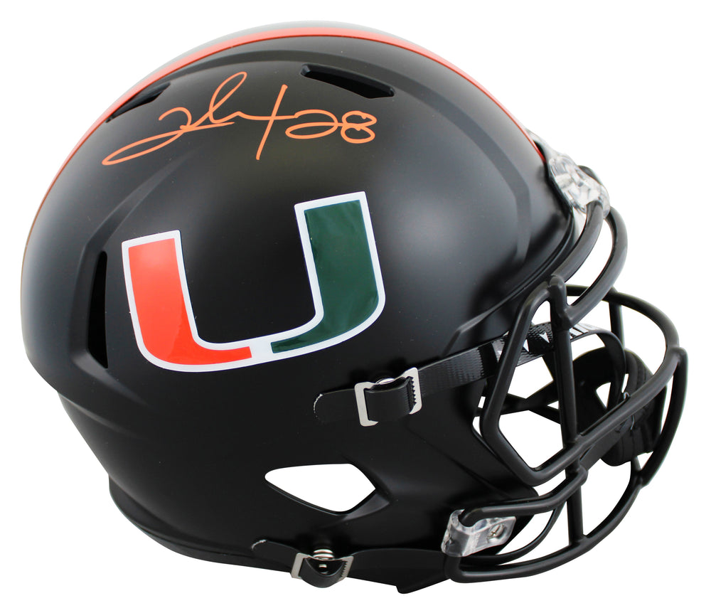 Miami Clinton Portis Signed 2017 Alt Black Full Size Speed Rep Helmet BAS Wit