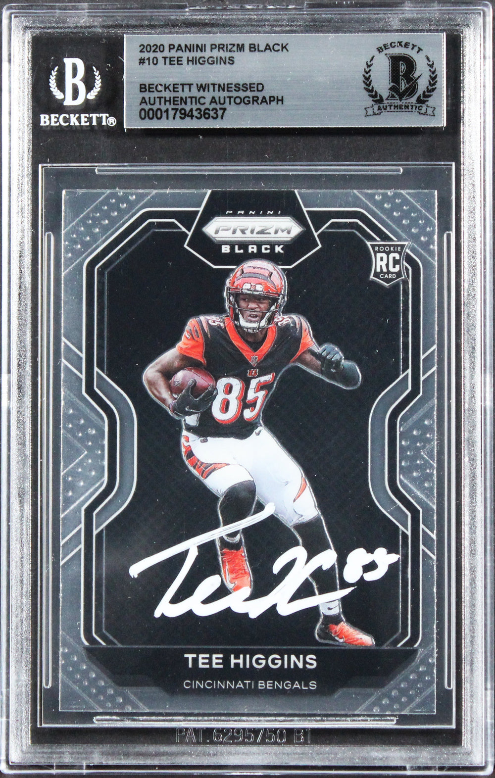 Bengals Tee Higgins Signed 2020 Panini Prizm Black #10 Rookie Card BAS Slabbed