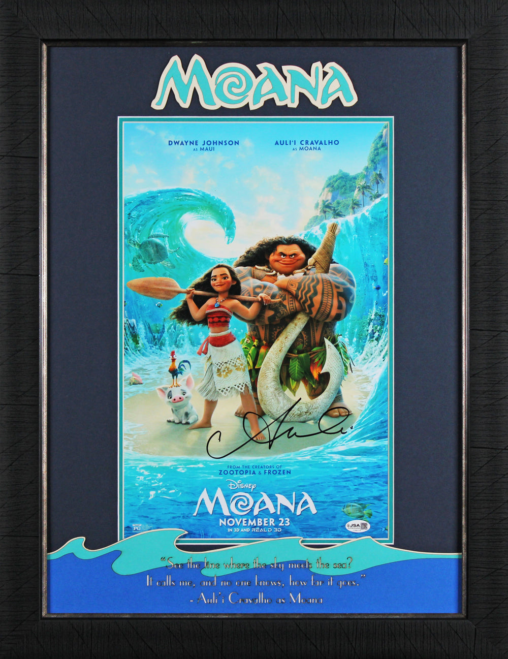 Auli'i Cravalho Moana Signed Framed 11x17 Mini Movie Poster Photo JSA #CI90159