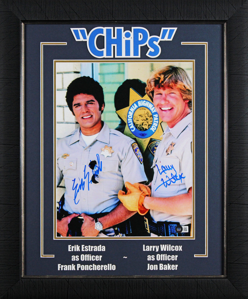 Erik Estrada & Larry Wilcox CHiPS Signed 11x14 Framed Photo BAS Witnessed
