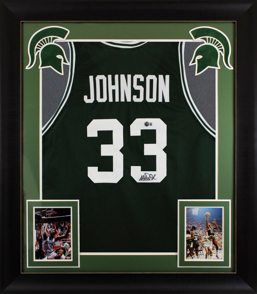 Michigan State Magic Johnson Signed Green Pro Style Framed Jersey BAS Witness 4