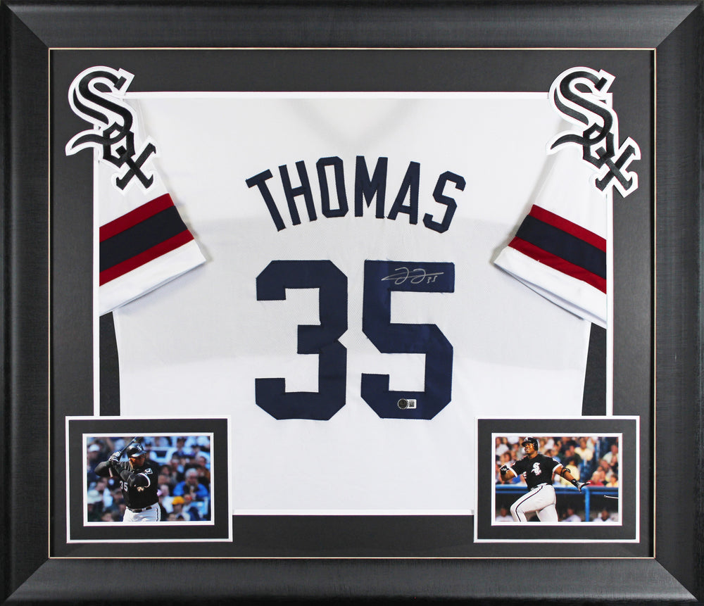Frank Thomas Signed White Throwback Pro Style Framed Jersey BAS Witnessed