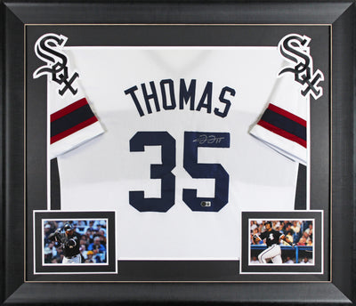 Frank Thomas Signed White Throwback Pro Style Framed Jersey BAS Witnessed