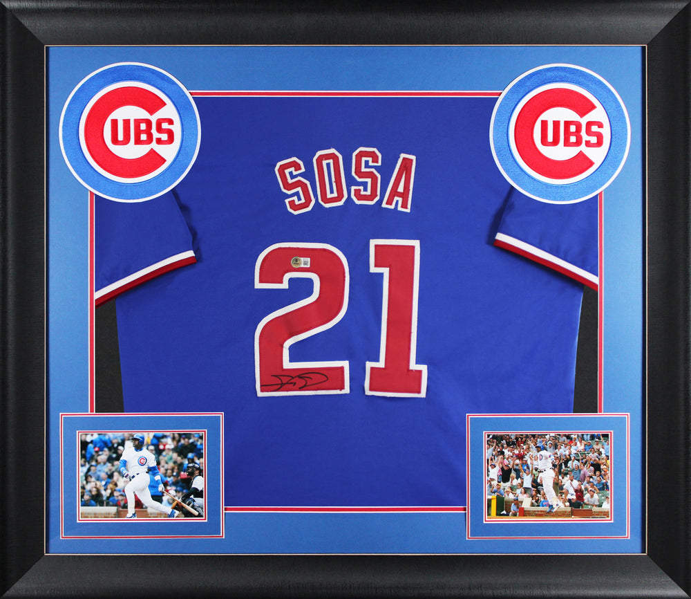 Sammy Sosa Authentic Signed Blue Pro Style Framed Jersey BAS Witnessed 3