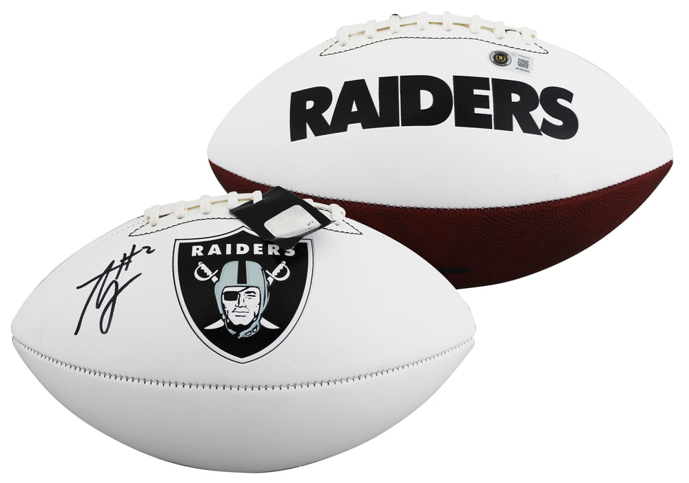 Raiders Ashton Jeanty Signed Franklin White Panel Logo Football BAS Witnessed
