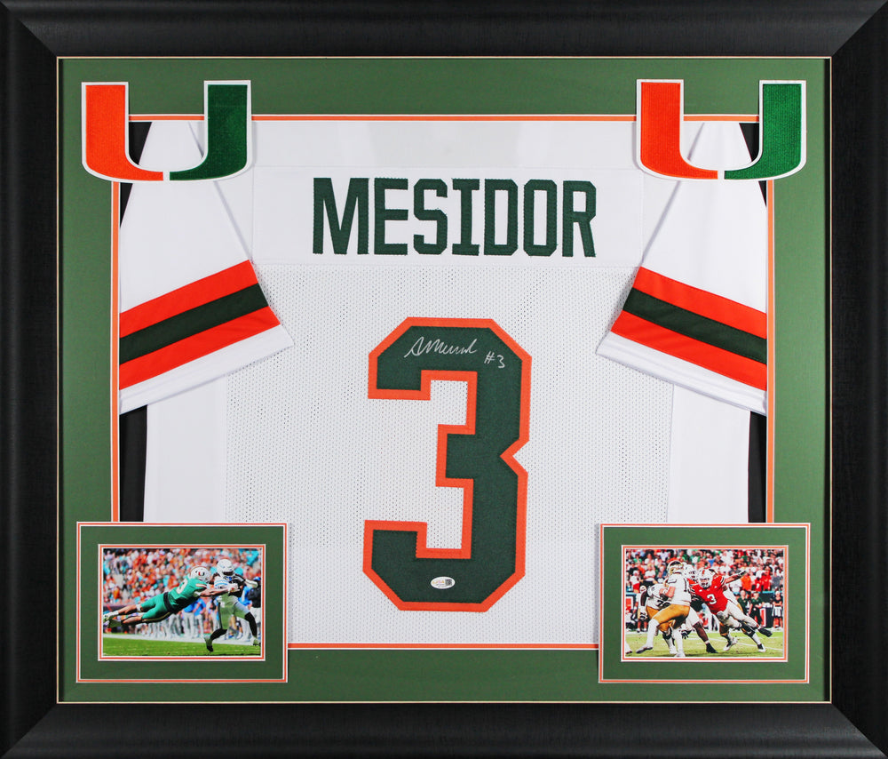 Miami Akheem Mesidor Authentic Signed White Pro Style Framed Jersey JSA Witness