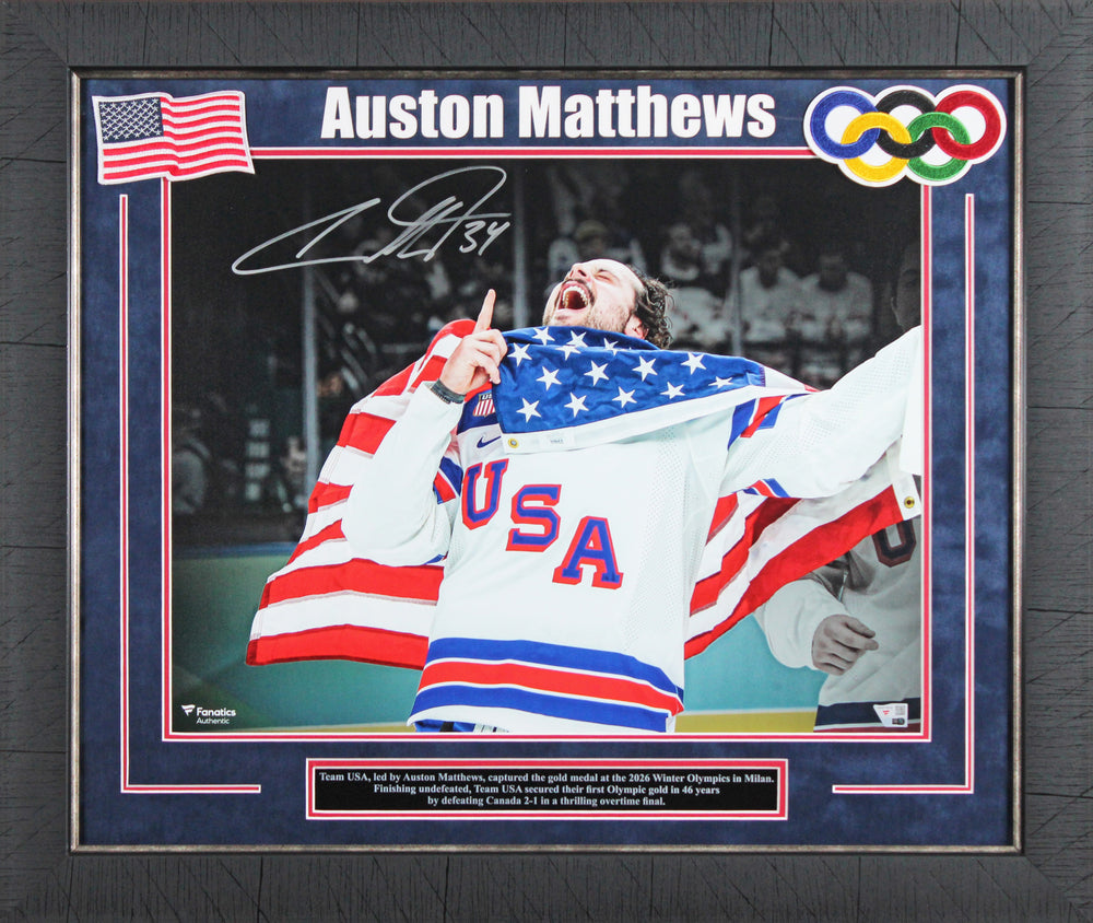 Auston Matthews Team USA Signed 16x20 Horizontal Gold Medal Framed Photo Fanatic