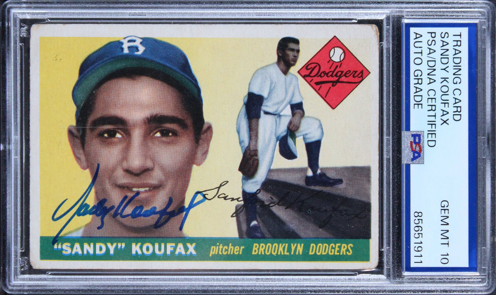 Dodgers Sandy Koufax Signed 1955 Topps #123 Rookie Card Auto 10! PSA/DNA Slabbed